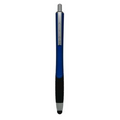 Stylus Click Pen - Blue - Black Rubber Grip - Pad Printed